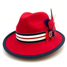 Load image into Gallery viewer, Red Fedora with Stripe Band