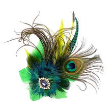 Load image into Gallery viewer, Bright Green & Peacock Magnetic Feather Trim