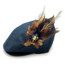 Load image into Gallery viewer, Navy Linen Flat Cap