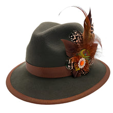 Load image into Gallery viewer, Olive Wool Felt Fedora with Brown
