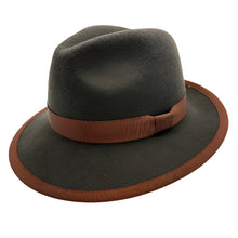 Load image into Gallery viewer, Olive Wool Felt Fedora with Brown