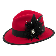 Load image into Gallery viewer, Red & Black Wool Felt Fedora