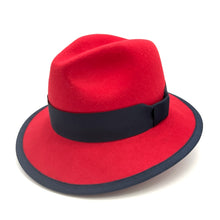 Load image into Gallery viewer, Red & Navy Wool Felt Fedora