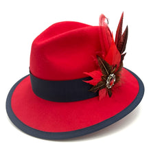 Load image into Gallery viewer, Red & Navy Wool Felt Fedora