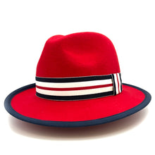 Load image into Gallery viewer, Red Fedora with Stripe Band