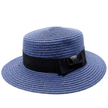 Load image into Gallery viewer, navy blue boater hat with black band