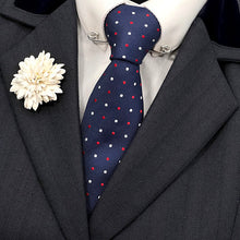 Load image into Gallery viewer, Navy White & Red Dot Tie