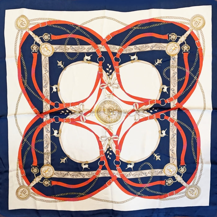 Cream, Navy & Red Straps Scarf