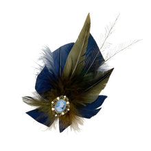 Load image into Gallery viewer, Khaki &amp; Navy Magnetic Feather Trim
