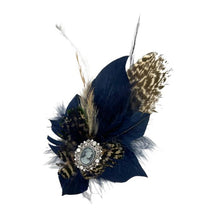 Load image into Gallery viewer, Navy &amp; Natural Magnetic Feather Trim
