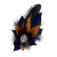 Load image into Gallery viewer, Navy &amp; Natural Tan Magnetic Feather Trim
