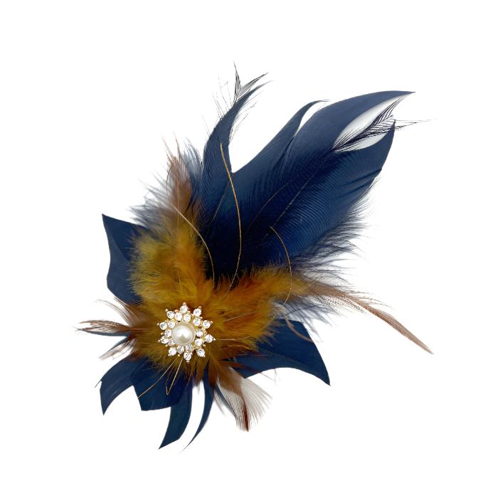 Navy & Toffee Magnetic Feather Trim