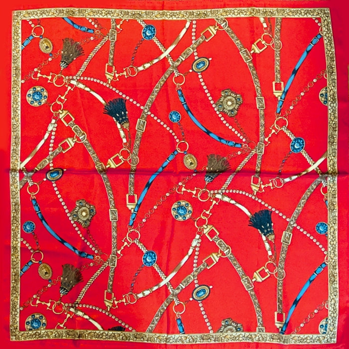 Red with Navy & Tan Scarf