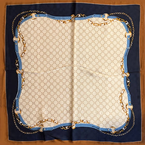 Tan with Navy & Denim Blue Scarf