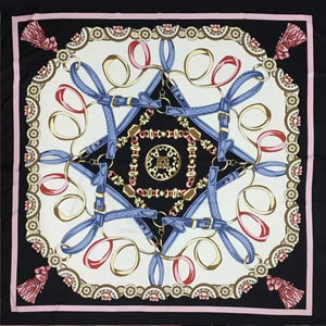 Large Black, Cream, Pink, & Blue Silk Scarf