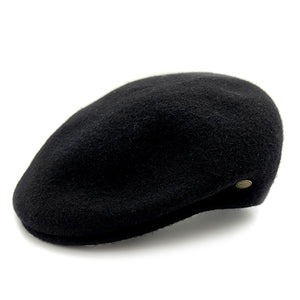Black Wool Blend Flat Cap
