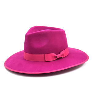 Fuschia Pink Wide Brim Wool Felt Hat