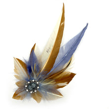 Load image into Gallery viewer, Natural Light Tan &amp; Blue Magnetic Feather Trim
