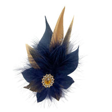 Load image into Gallery viewer, Naturals &amp; Navy Magnetic Feather Trim
