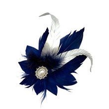 Load image into Gallery viewer, Navy &amp; Silver Magnetic Feather Trim
