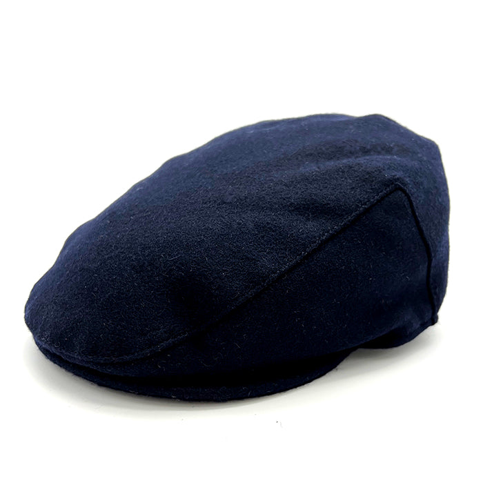 Navy Wool Blend Melton Flat Cap