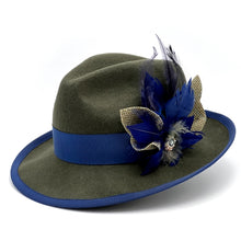 Load image into Gallery viewer, Olive &amp; Navy Wool Felt Fedora
