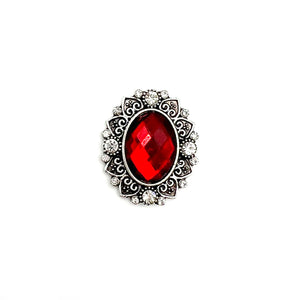 Oval Silver & Red Pin
