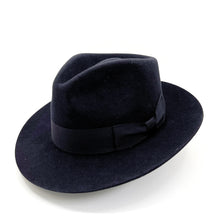 Load image into Gallery viewer, Raw Edge Wool Felt Navy Fedora
