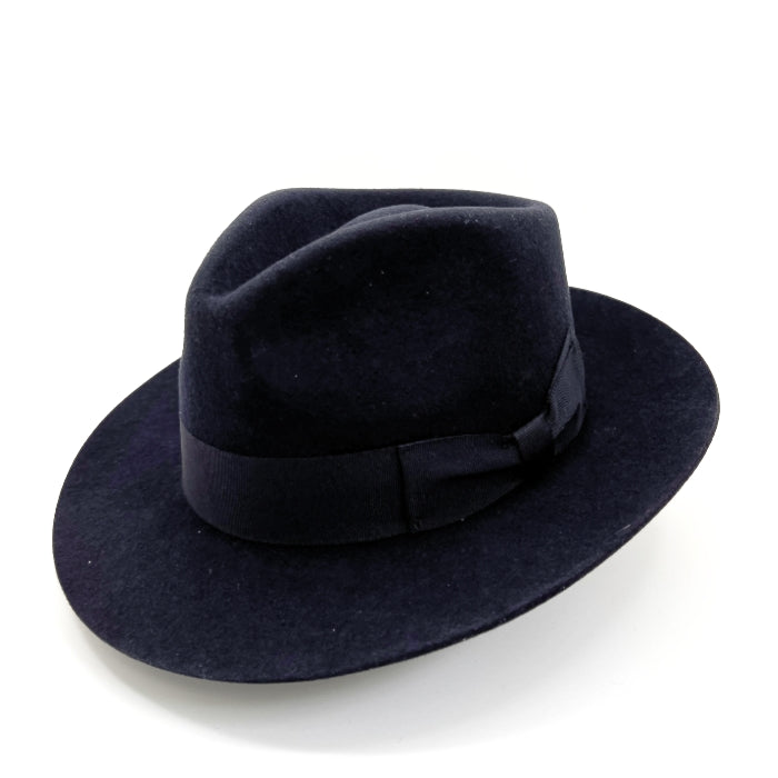Raw Edge Wool Felt Navy Fedora