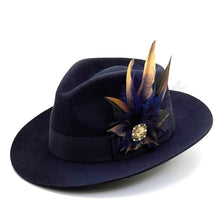 Load image into Gallery viewer, Raw Edge Wool Felt Navy Fedora
