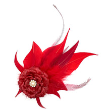 Load image into Gallery viewer, Red Leather Flower &amp; Feather Magnetic Trim
