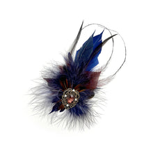 Load image into Gallery viewer, Two Blues &amp; Burgundy Magnetic Feather Trim
