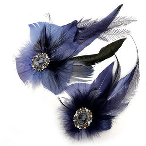 Smokey Blue & Navy Magnetic Feather Trim & Matching Lapel