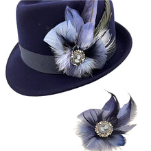 Load image into Gallery viewer, Smokey Blue &amp; Navy Magnetic Feather Trim &amp; Matching Lapel
