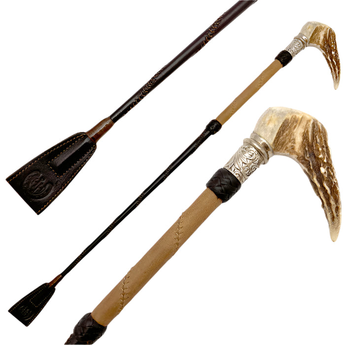 Two Tone Leather & Antler Riding Crop