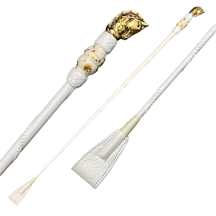 White & Gold Horse Head Riding Crop