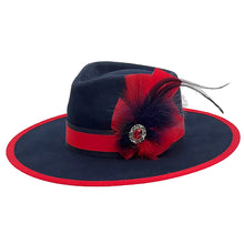Load image into Gallery viewer, Broad Brimmed Navy &amp; Red Wool Felt Hat
