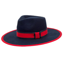 Load image into Gallery viewer, Broad Brimmed Navy &amp; Red Wool Felt Hat
