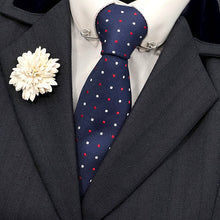 Load image into Gallery viewer, Navy White &amp; Red Dot Tie
