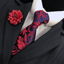 Load image into Gallery viewer, Navy &amp; Red Flourish Tie
